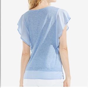 Vince Camuto Women’s Mixed Media Blue Flutter Sleeve Top